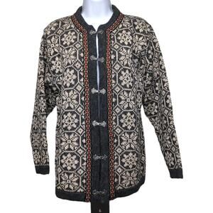 VTG Norwegian Wool Cardigan Sweater Womens Size M Pewter Clasps Nordic Snowflake